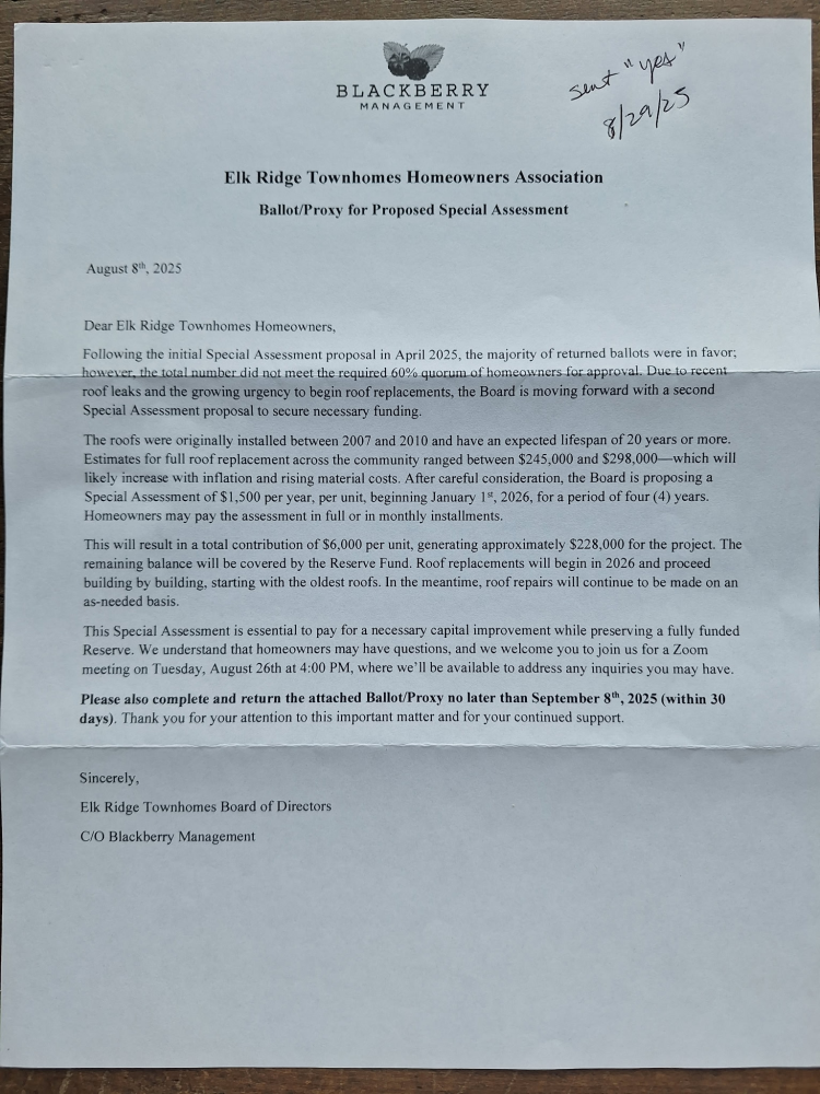 HOA letter