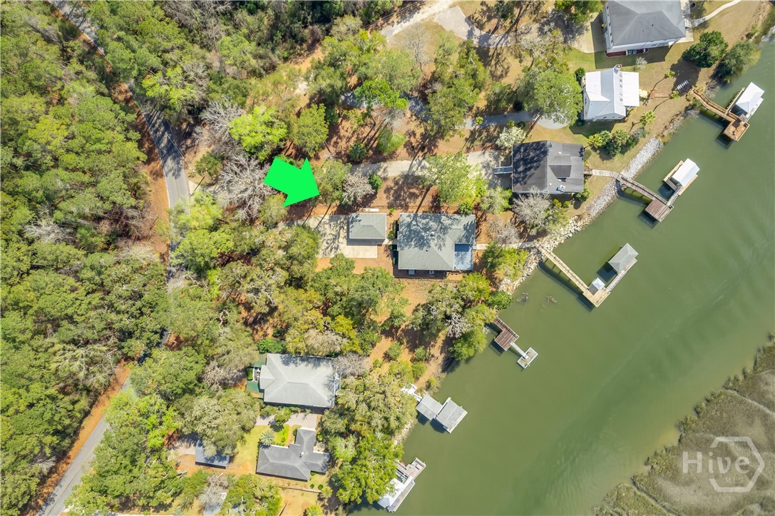 Aerial View of House, Carport and Dock at 2713 Julienton Drive NE, Townsend Ga