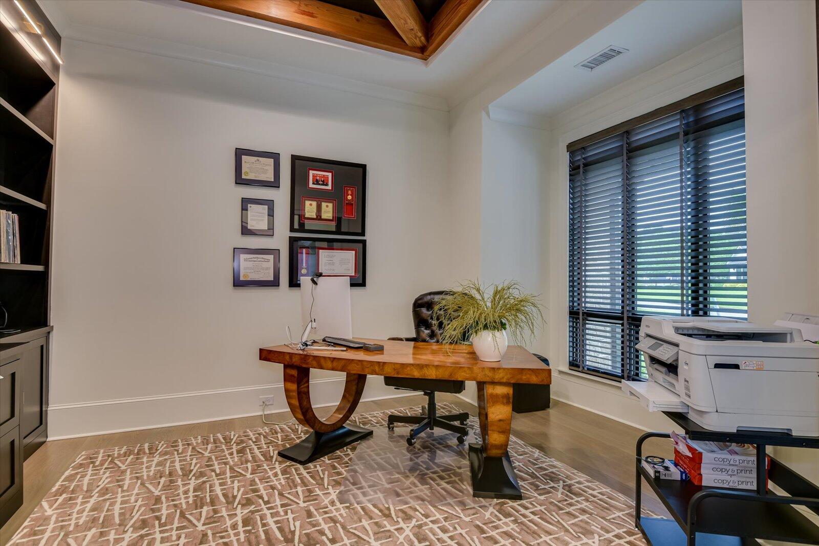 Office-Colorado cedar beams in trey ceiling.