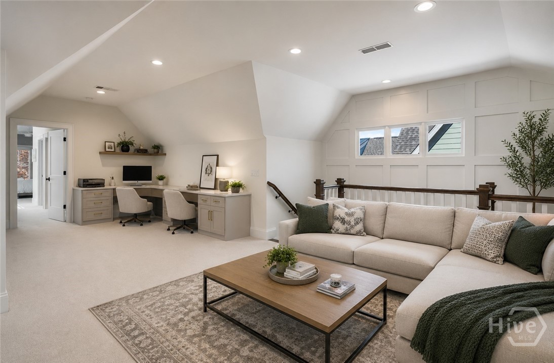 Loft area with custom built desks - Image is virtually staged and AI generated