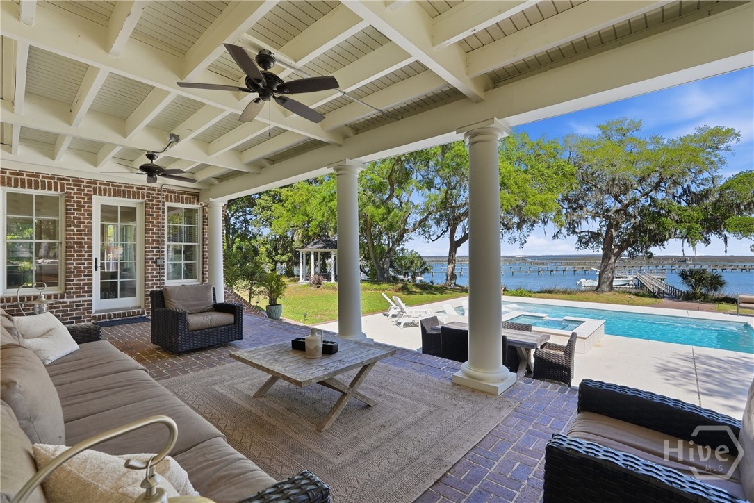 Covered back porch, with bed swing