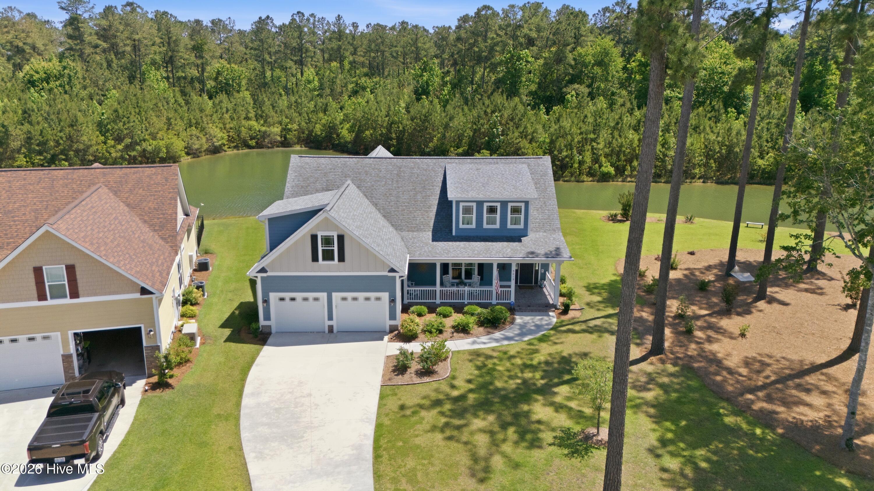 front aerial view overlooking the lake
