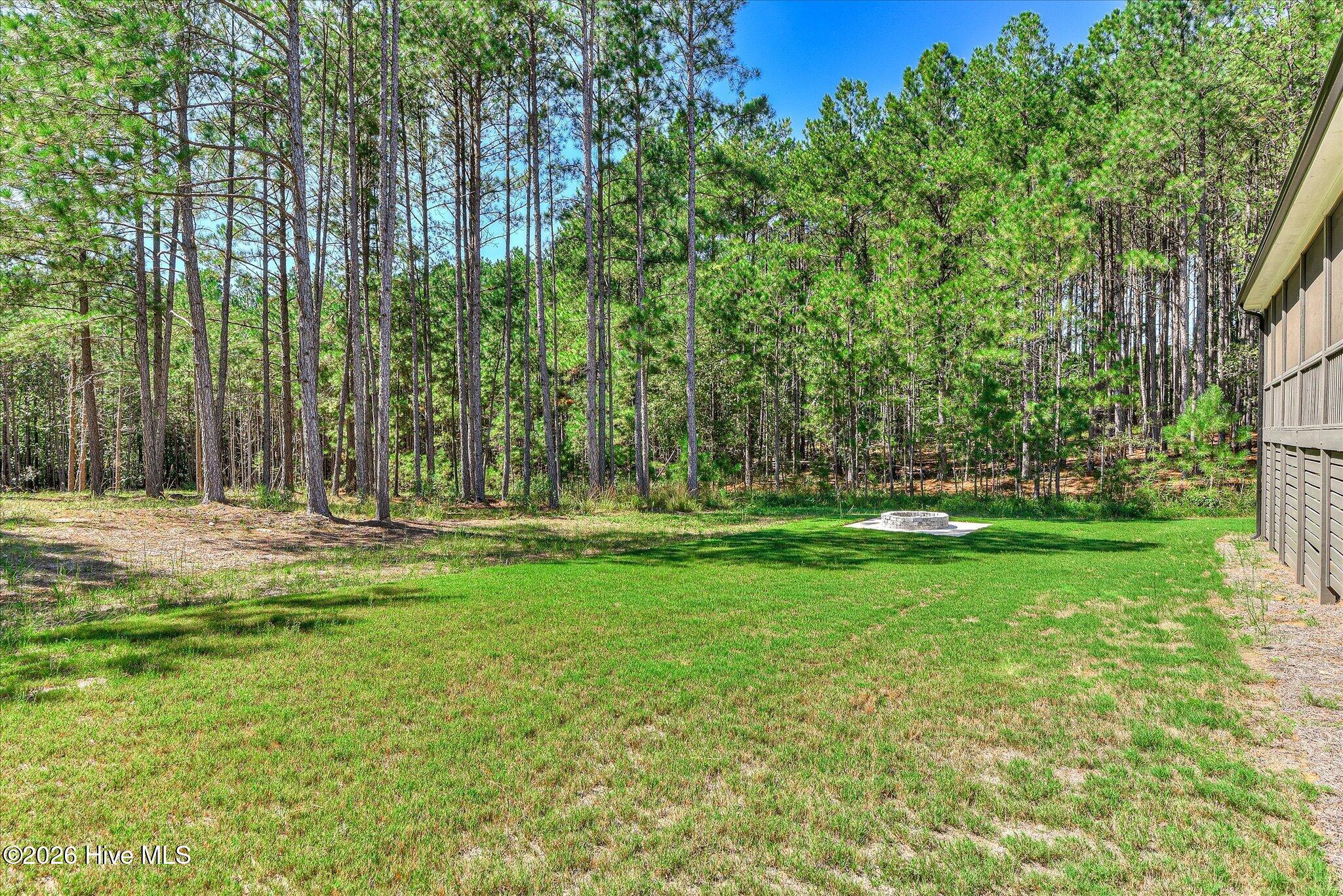 Large backyard with fire pit and trail to the lake, lot is dockable when water levels return to normal.