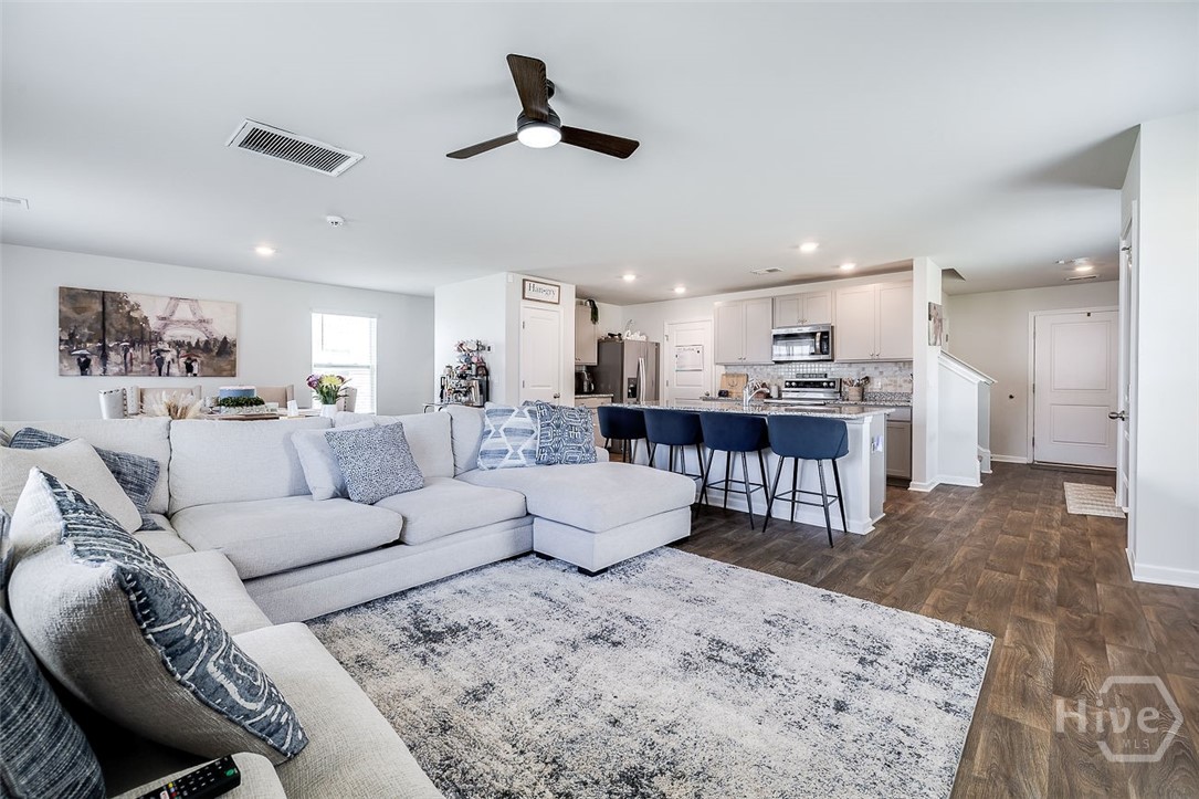 Huge great room of the living and dining areas are