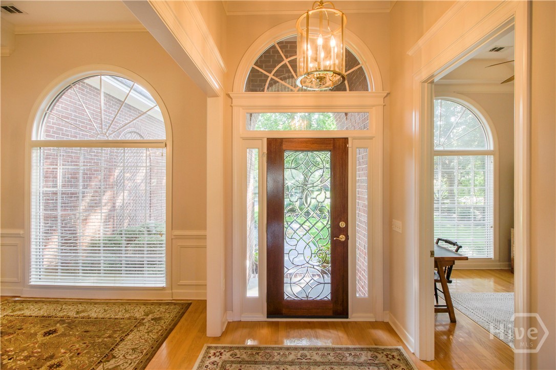Beautiful beveled glass front door greets guests!