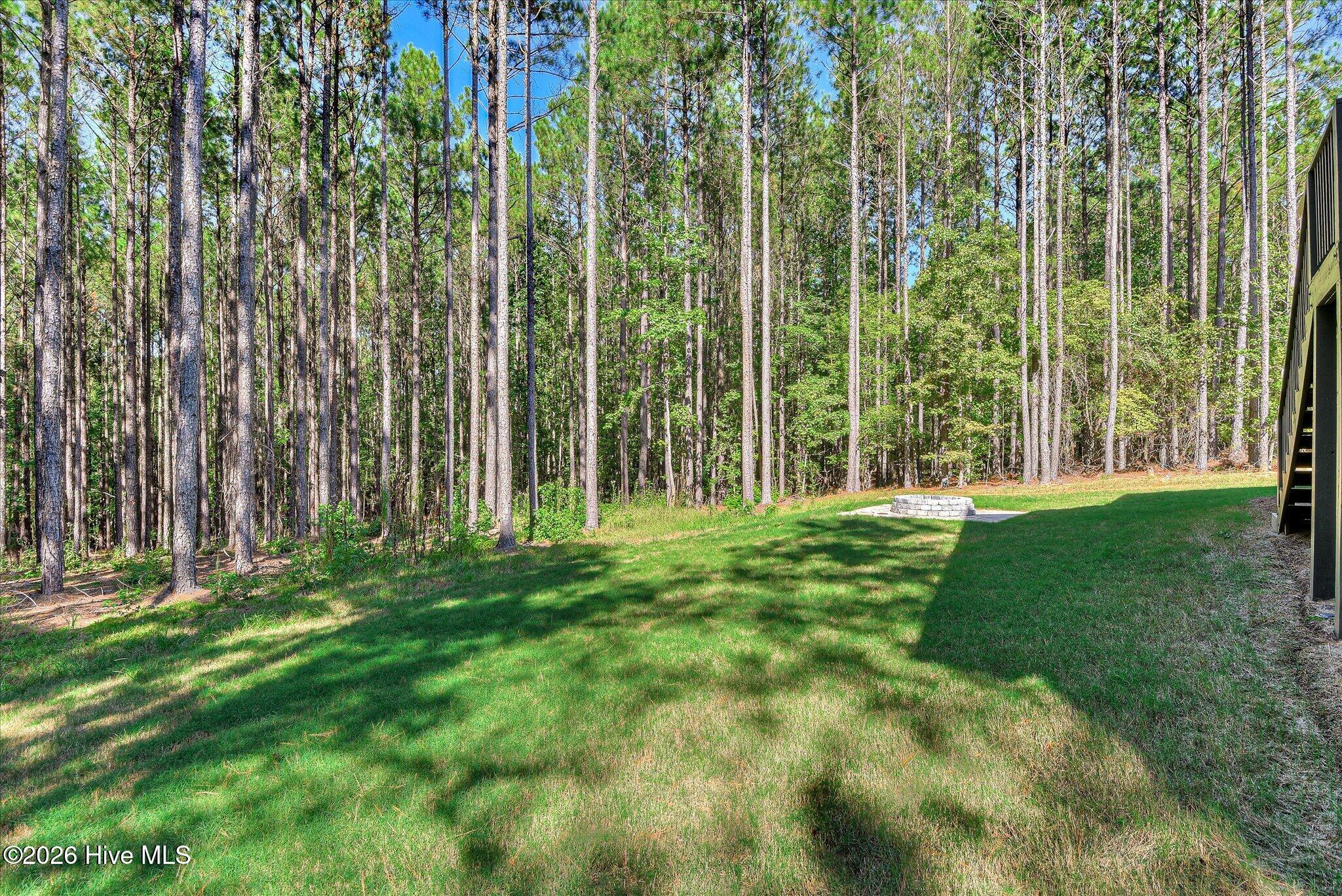 Large backyard with fire pit and trail to the lake, lot is dockable when water levels return to normal.