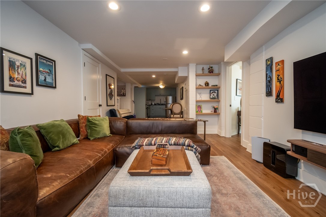 Lower level den with fireplace