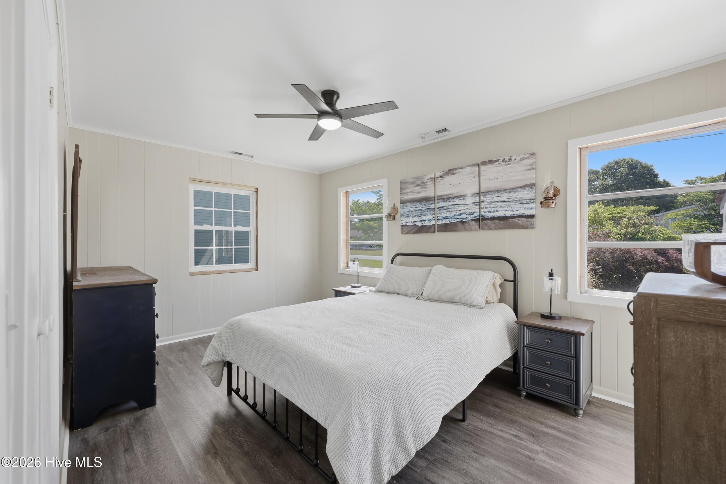 Bright airy bedroom with new flooring