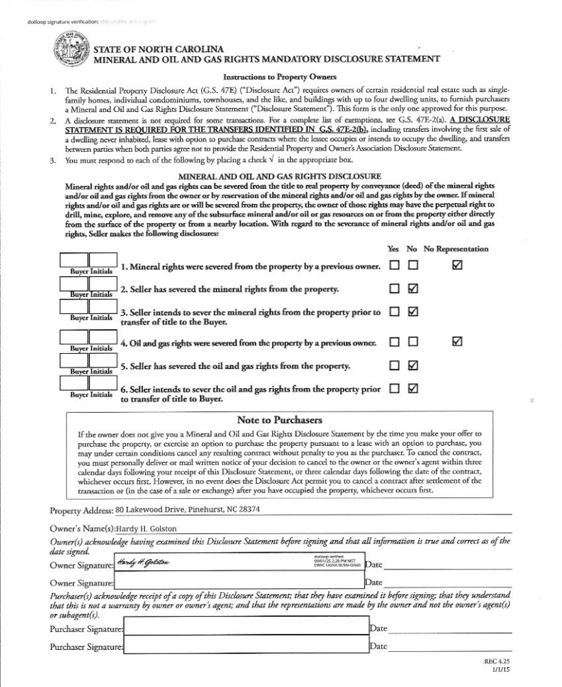 Mineral, Oil & Gas Rights Disclosure