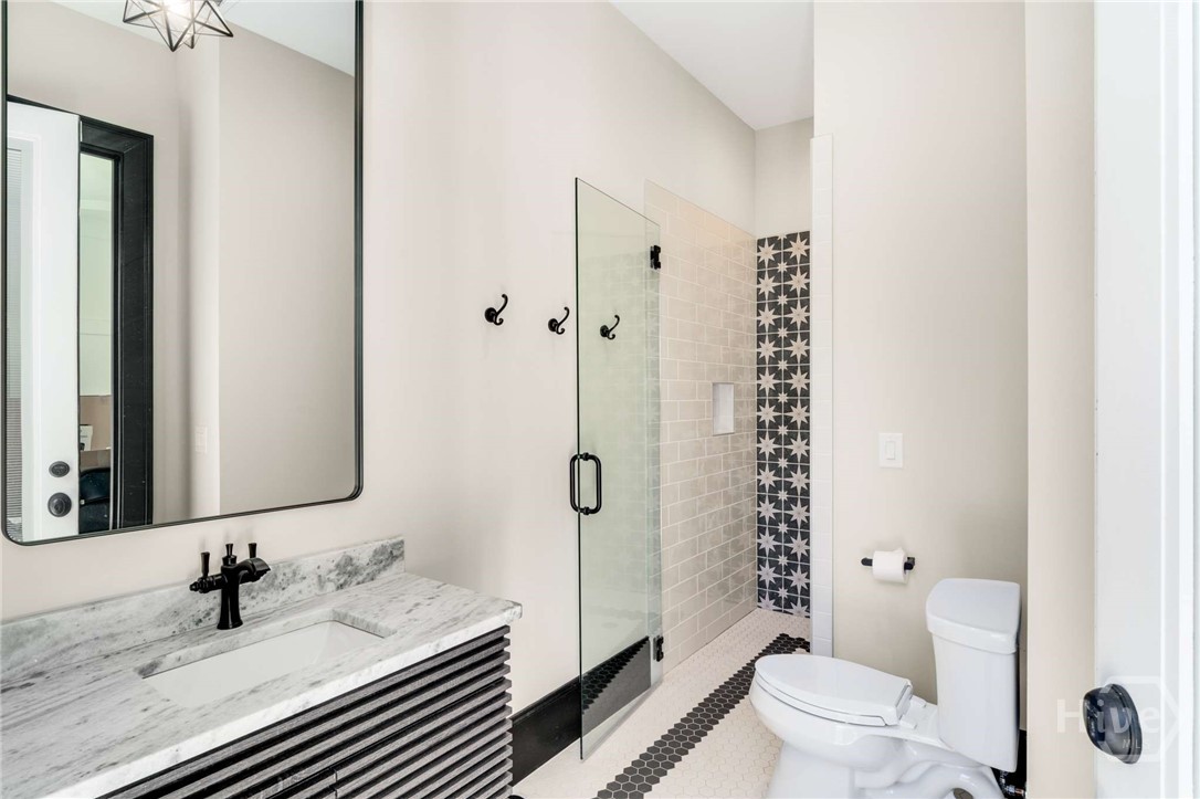 Cabana guest bathroom with access to pool