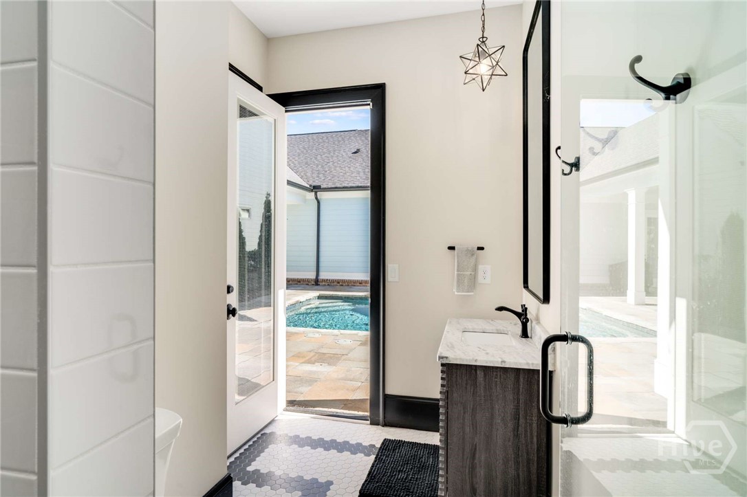 Cabana bath view of pool