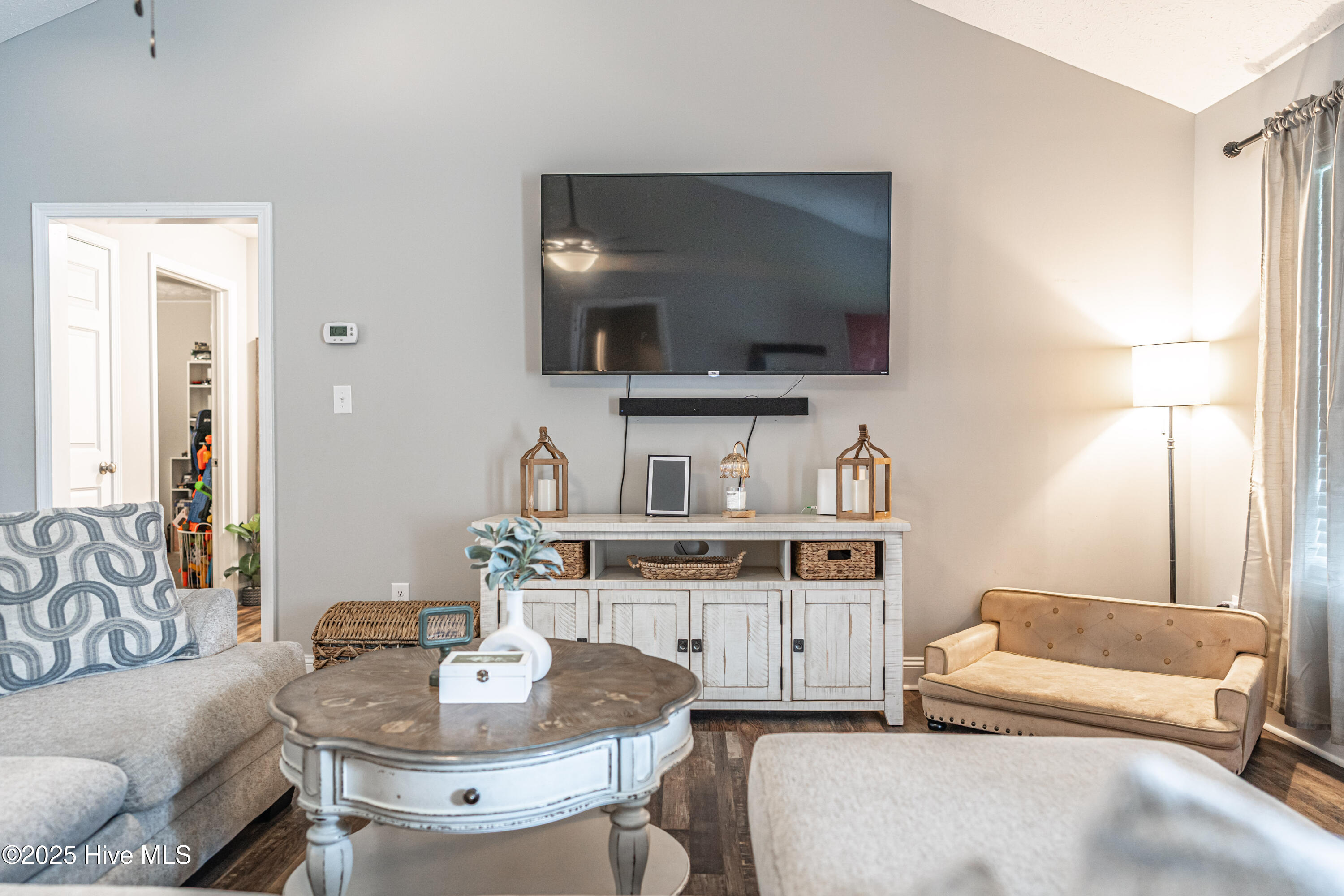 Living room looking at TV