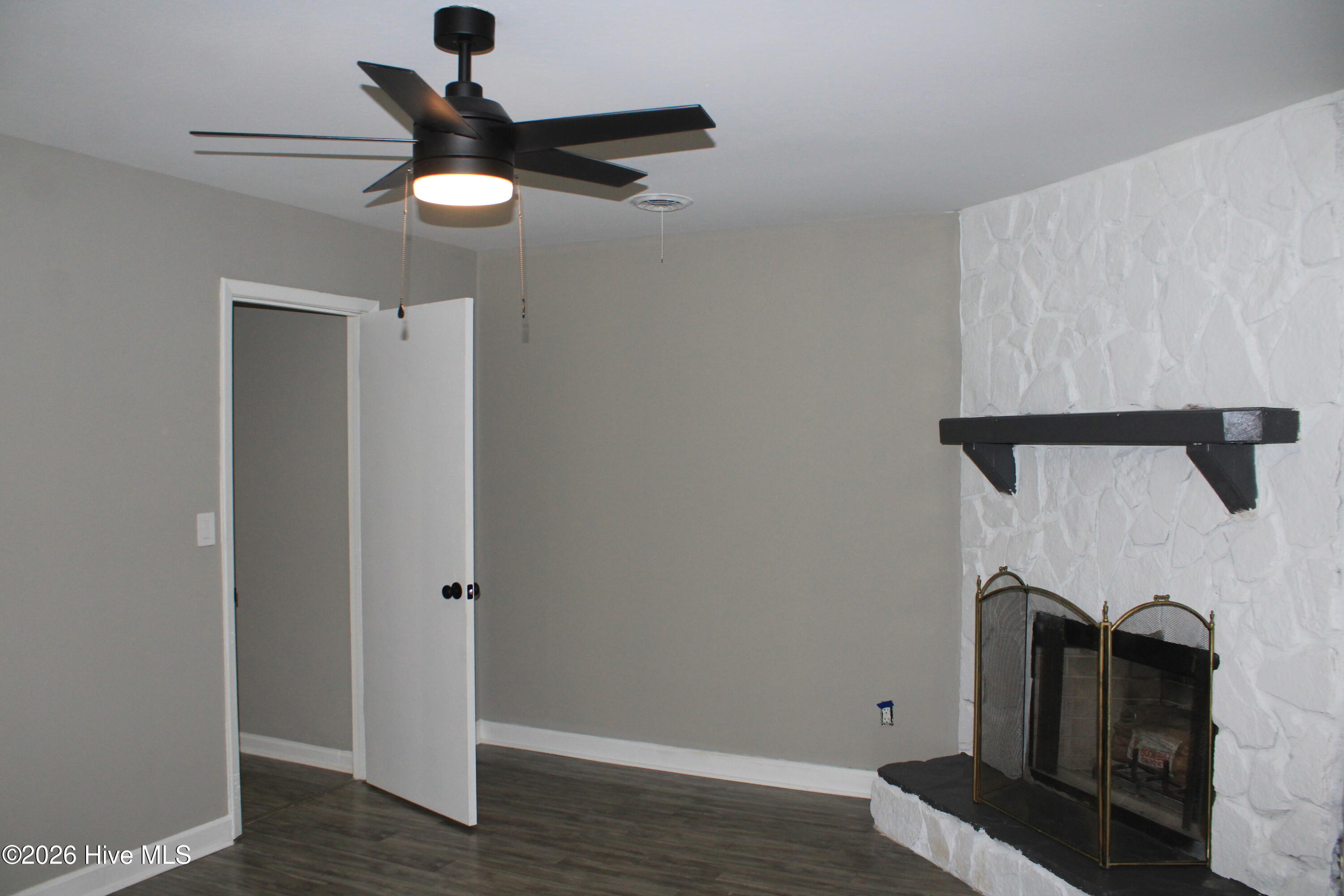 Stone, Wood Burning Fireplace W/ Mantle.