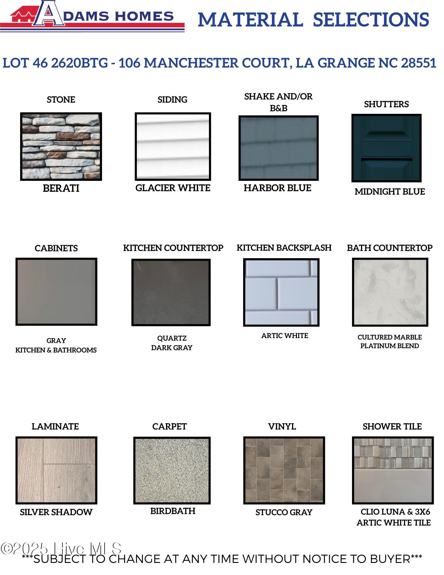 LOT 46 MATERIALS SELECTIONS