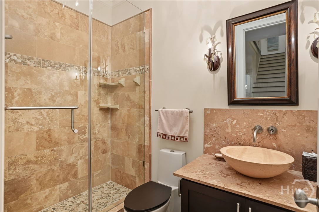 Full Bathroom on main level to serve as power room or full bath if the study is used as a bedroom.