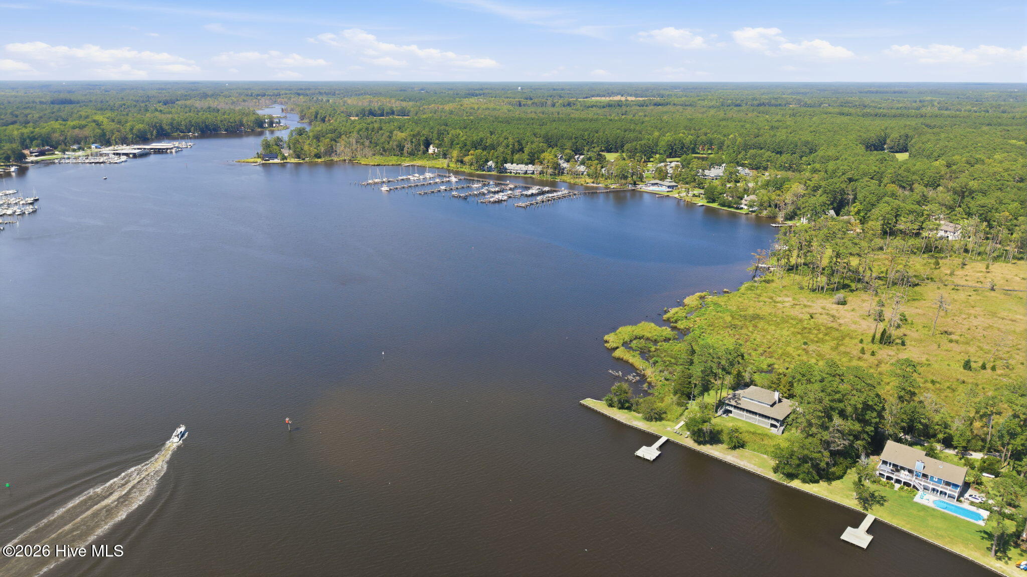 AERIAL SHOT OF MARINA ON RIGHT