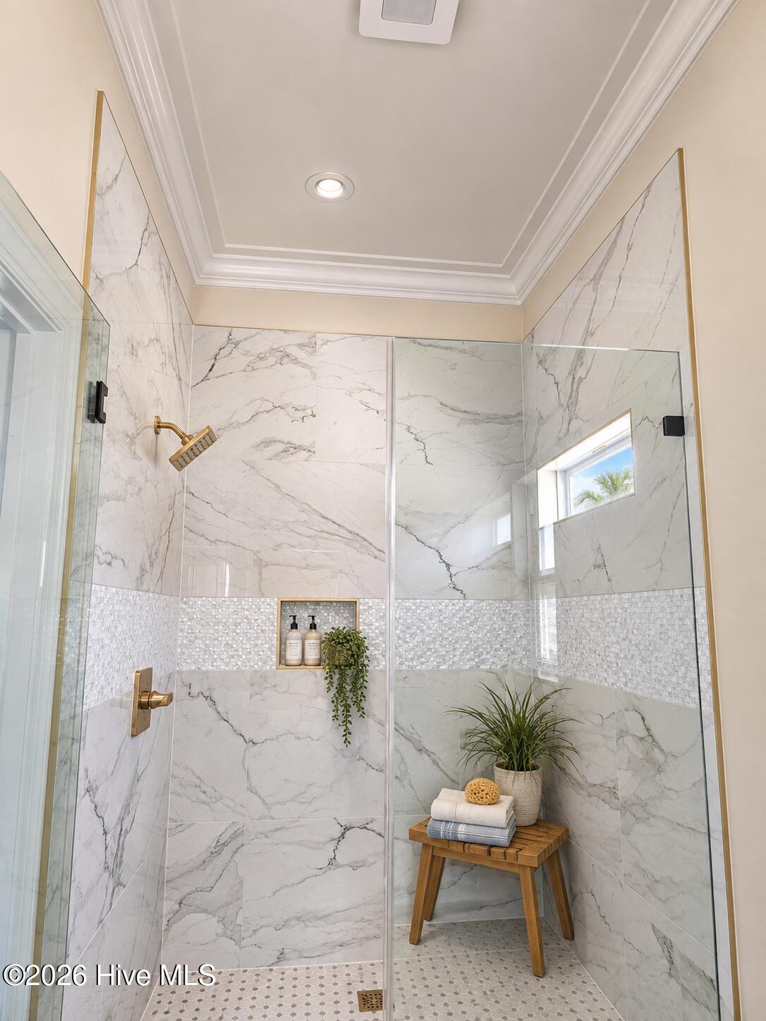 Virtually staged photo of master shower