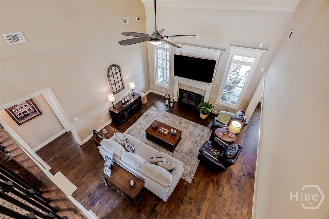 view from the second floor to the living room