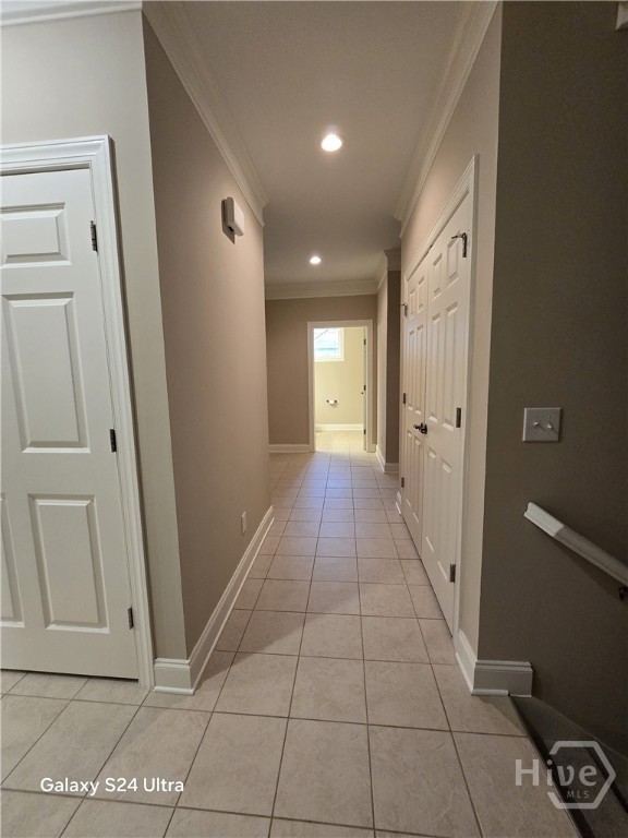 Hallway from Office to Guest Bathroom, Doors to HVAC, and Pantry, Stairs to lower Foyer