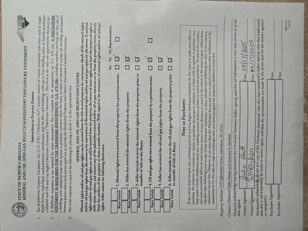 Mineral, Oil & Gas Rights Disclosure