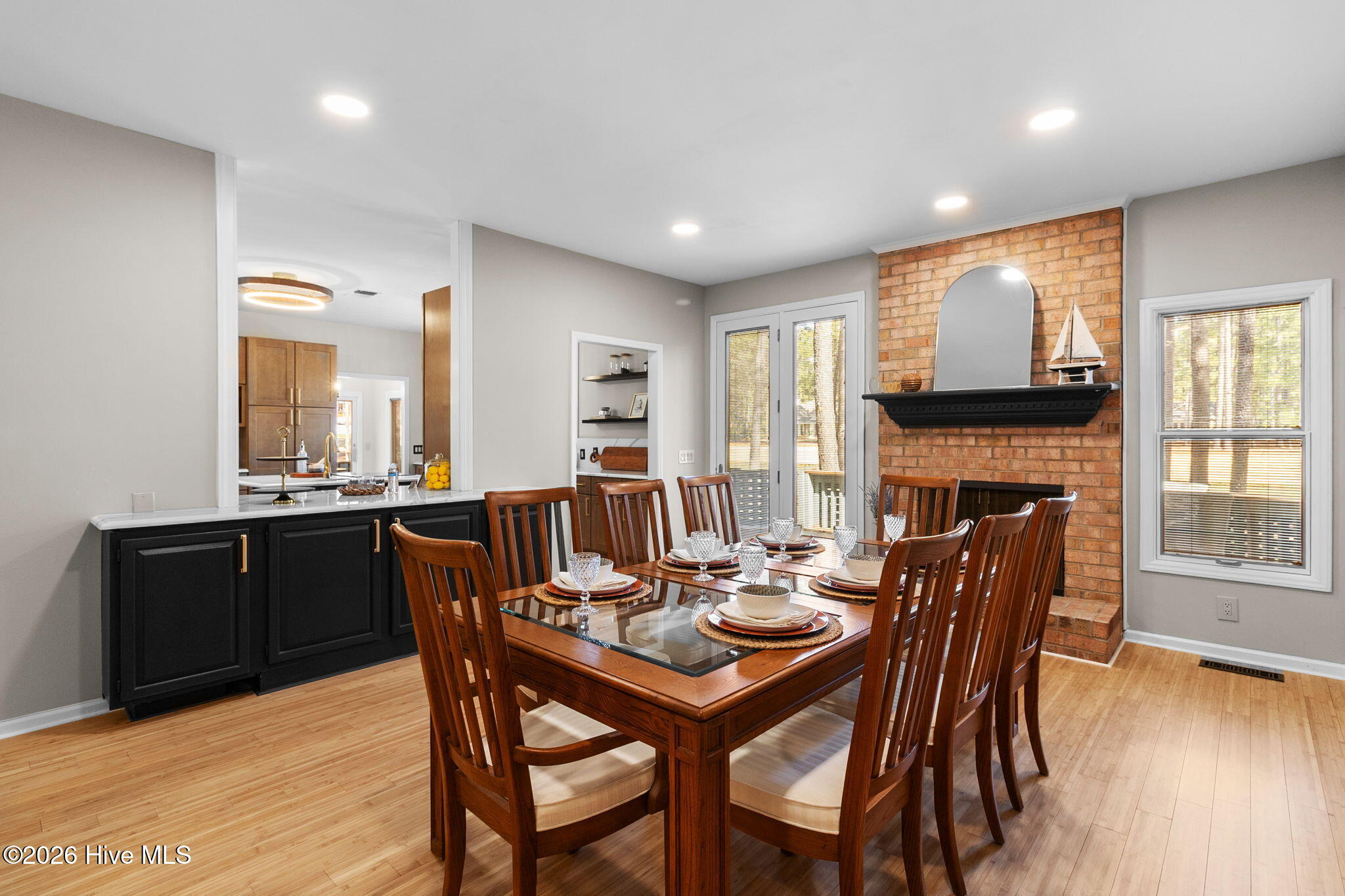 Dining room with fireplace