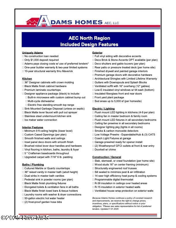 AEC Regional Standard Features 7-2025