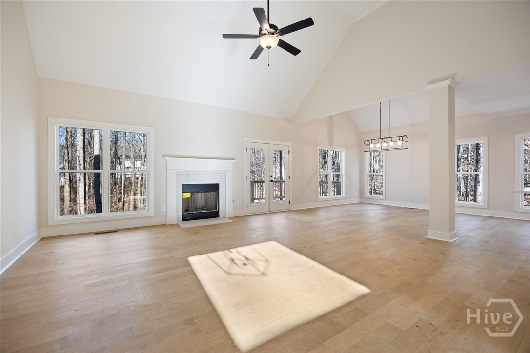 Large living area with fireplace