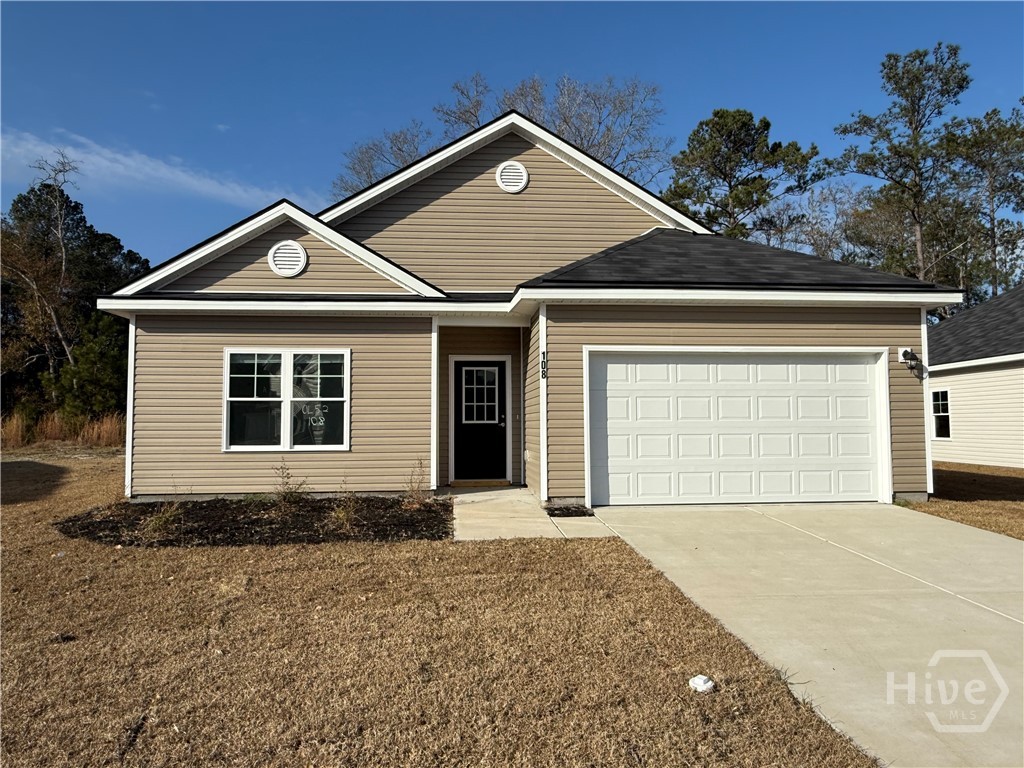 Effingham County's most affordable BRAND NEW HOME!  This 3 bedroom, 2 bath home boasts an open kitchen with island / great room floor plan with luxury vinyl plank flooring throughout living areas and carpet in the bedrooms.  Granite kitchen countertops in the kitchen with a full stainless steel appliance package to include the fridge!  Master bathroom includes a separate shower and cultured marble tops are included in all bathrooms.  Home backs up to a wooded backyard adding to the privacy of this quiet, quaint community awaiting your buyer's vision of HOME!