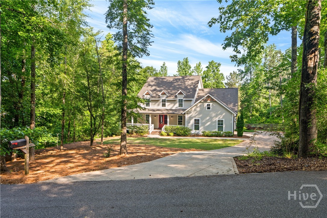 Peaceful living awaits in this West Athens residence sited on 1.59 acres. PRIMARY SUITE + ADDITIONAL BEDROOM SUITE ON MAIN! Constructed in 2018 by JW York Homes and recently refreshed with interior paint and new carpeting in all bedrooms. While the home is newer, the exterior architecture gives a nod to the stylings of yesteryear, especially with the wraparound front porch. Inside, the layout includes a spacious Primary Suite PLUS an additional bedroom suite with full bathroom on the main floor. Entering through French Doors into the main foyer, a formal dining room is on the right. Staight ahead is the Greatroom with 18ft+ ceiling and fireplace. The kitchen is complete with Quartz countertops, stainless steel appliances, breakfast bar, and a bright, cheery breakfast room overlooking the backyard. A covered back porch provides a birds eye view of the private backyard with mature trees, terraced, brick paver patio. The backyard is fully fenced with classic three board ranch rail wooden fencing. Back inside, the Primary Suite is roomy and features a large walk-in closet and ensuite bathroom with double vanity, garden tub, separate shower, and water closet. The upstairs offers additional living space for kiddos, a home office, or media room with the 22x17 bonus room. Additionally, there are three spacious bedrooms, one with a private full bathroom, and one with an attached bathroom that is shared with the final bedroom. With over 3,300 square feet, there is room for all to live comfortably. A drop zone off the kitchen leads to the laundry room and double garage. With this location, you'll be able to enjoy the quiet, stargaze in the backyard without light pollution, but still be convenient to all the great dining, shopping, sporting events, concerts and more that all make Athens a desirable place to live!