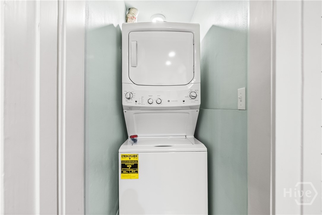 Stacked washer and dryer.