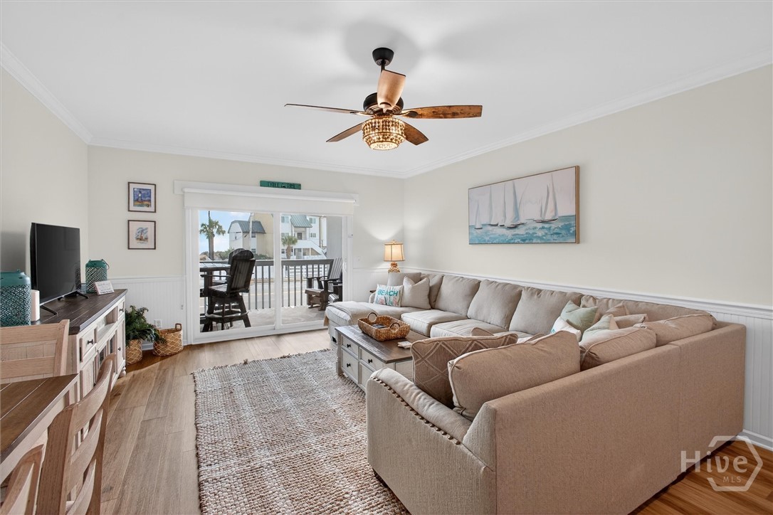 Spacious living area with balcony.