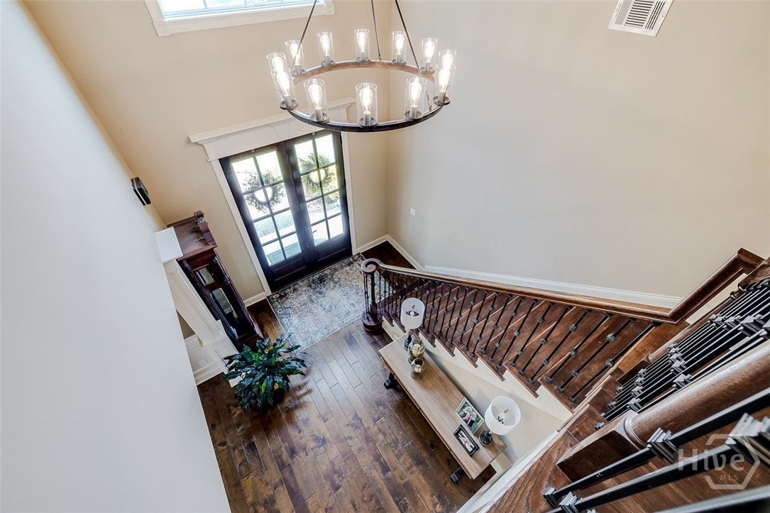 View of the foyer from the second floor, new foyer lighting