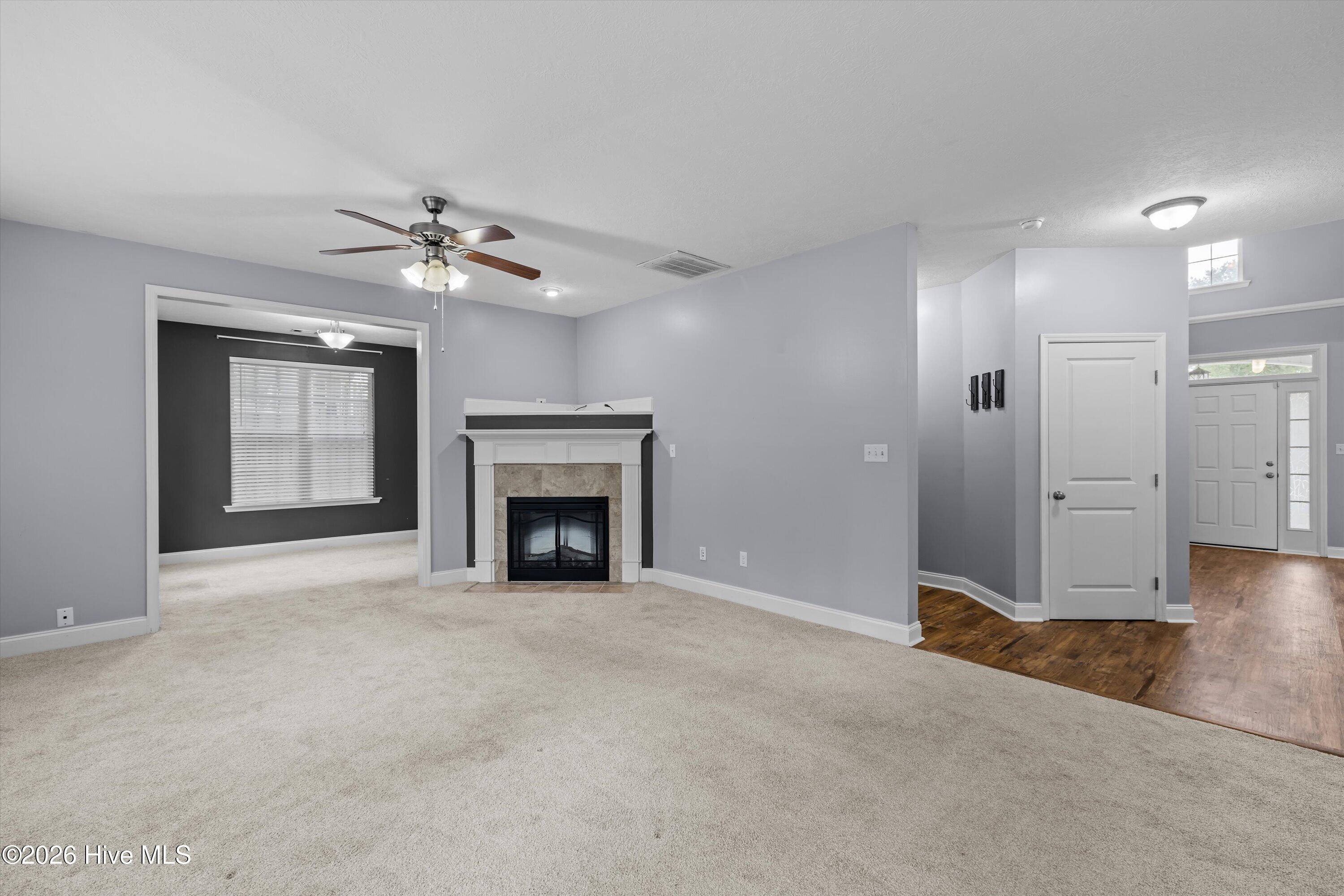 Great room with corner firepalce