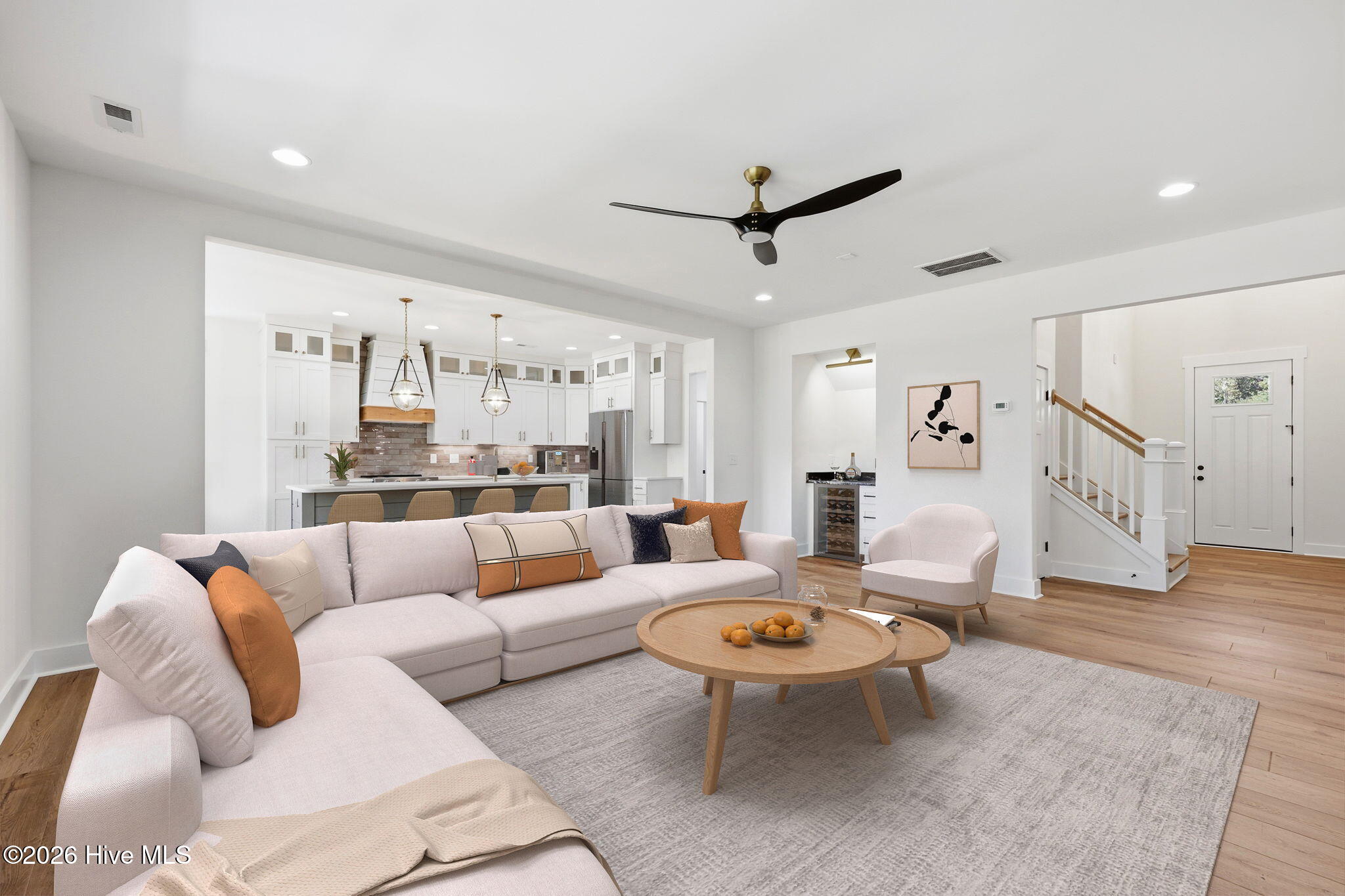 Virtually Staged Great Room with Dry Bar