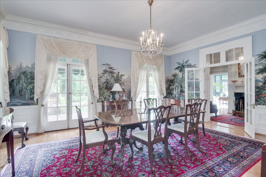 Formal dinning room featuring Zuber wallpaper