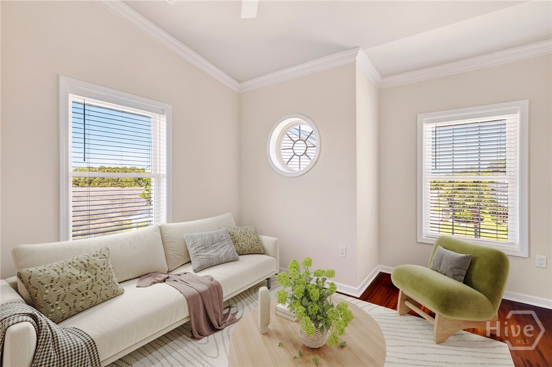 Virtually staged guest bedroom as a den