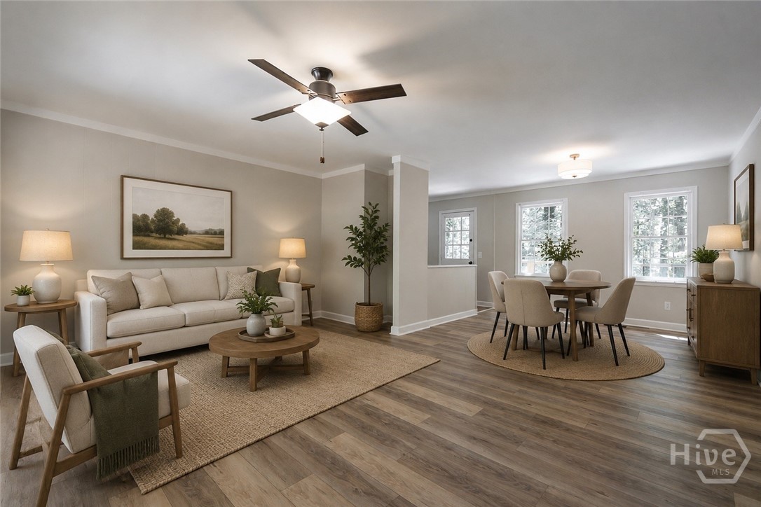 virtually staged living room/breakfast room