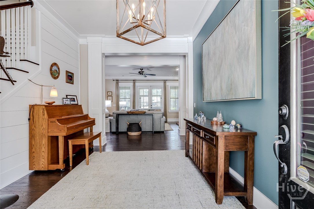 Wide foyer with shiplap accents