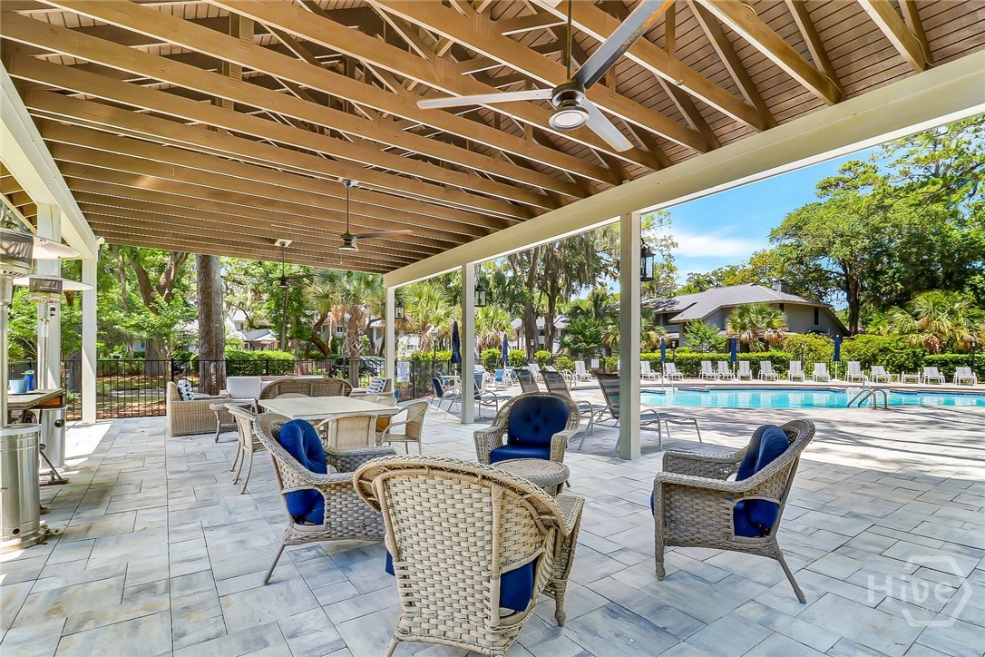 Pavilion pool entertaining area and seating