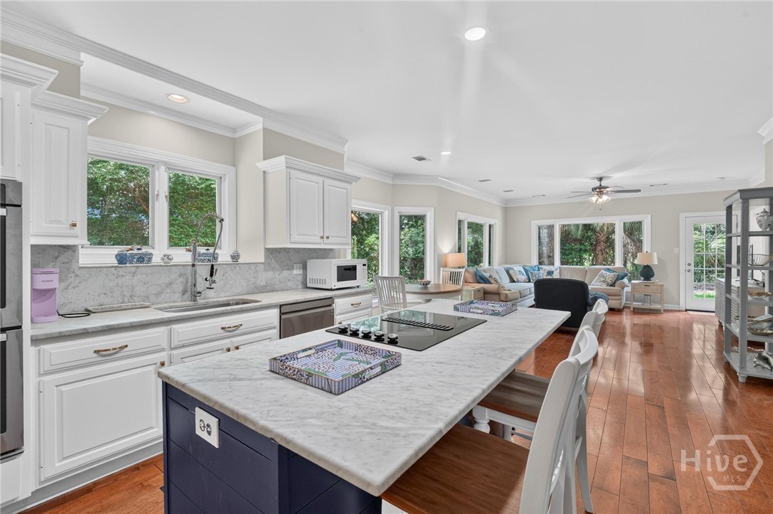 Gourmet kitchen with Carrara marble counter tops