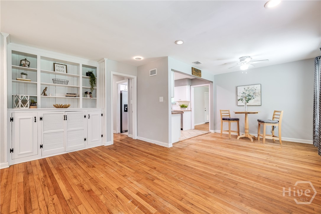 Looking to kitchen from fireplace