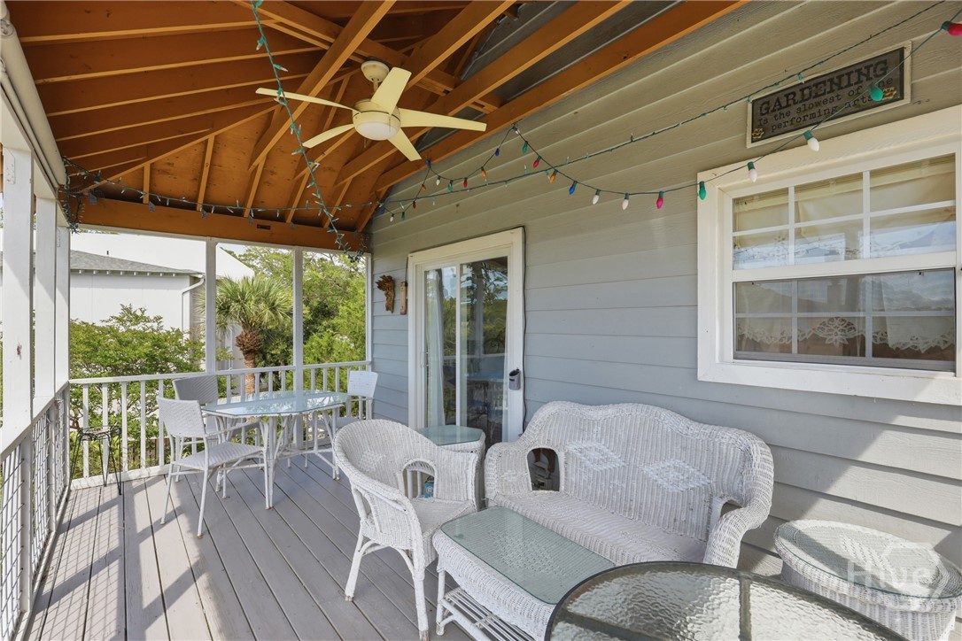 deck with access from public area and primary bedroom