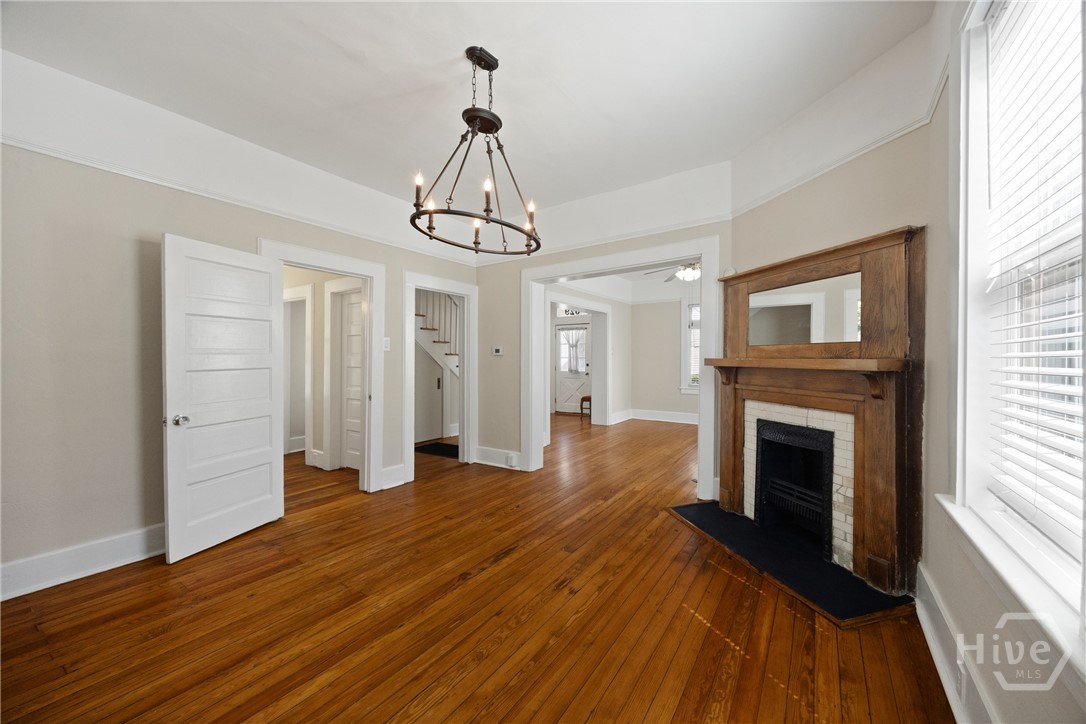 Dining room with period details and natural light