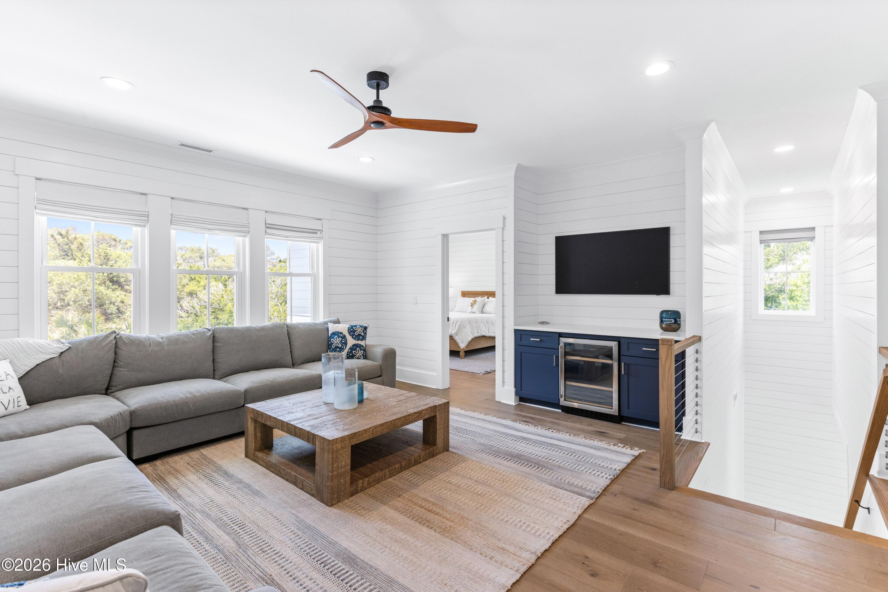 Upstairs living room with mini fridge