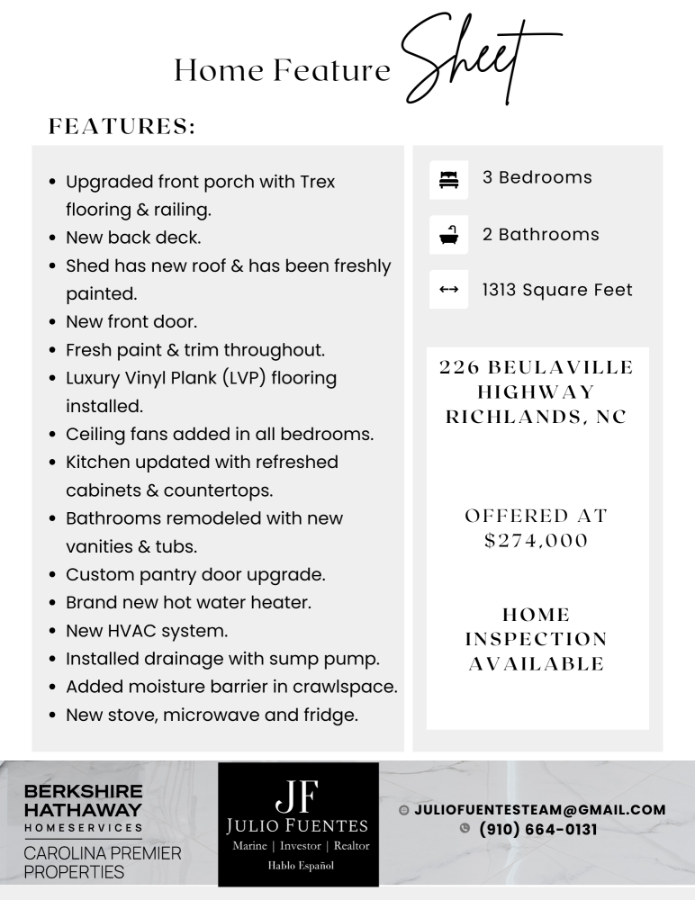 Home Features Sheet