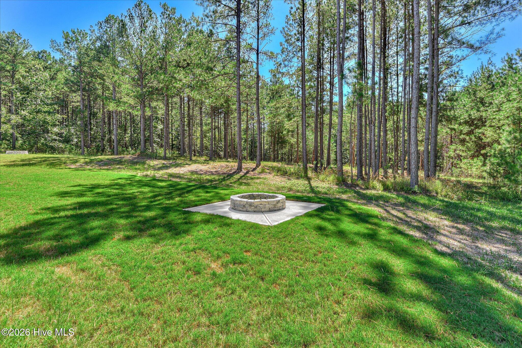 Large backyard with fire pit and trail to the lake, lot is dockable when water levels return to normal.