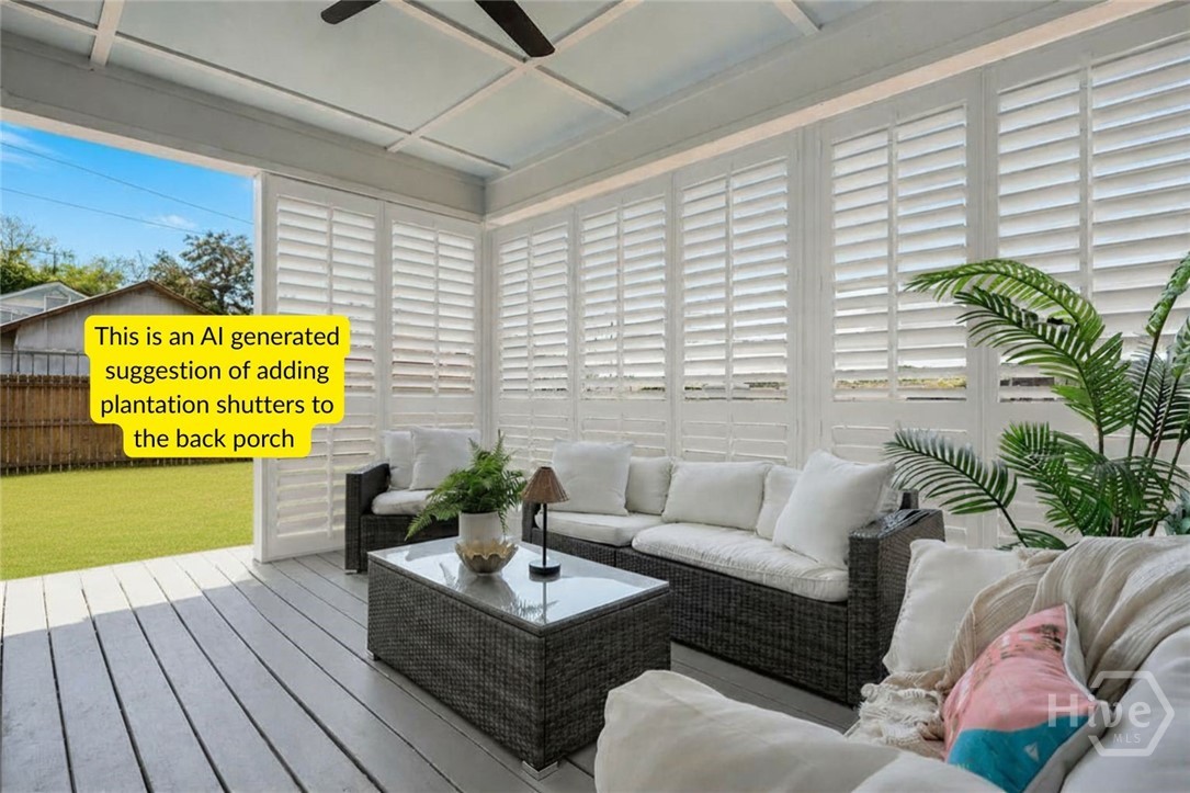 AI generated suggestion adding privacy shutters to the back porch