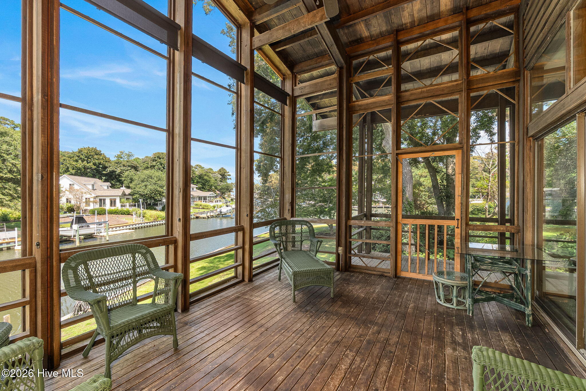 Screen porch facing canal