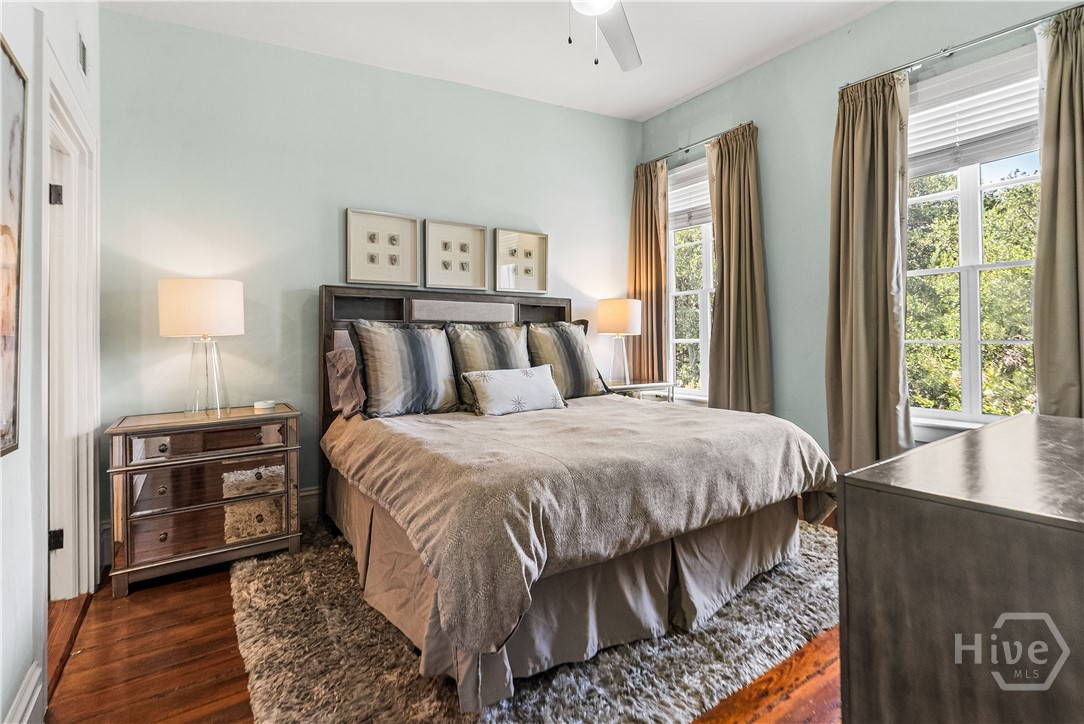 There are two bedrooms on the upper level.