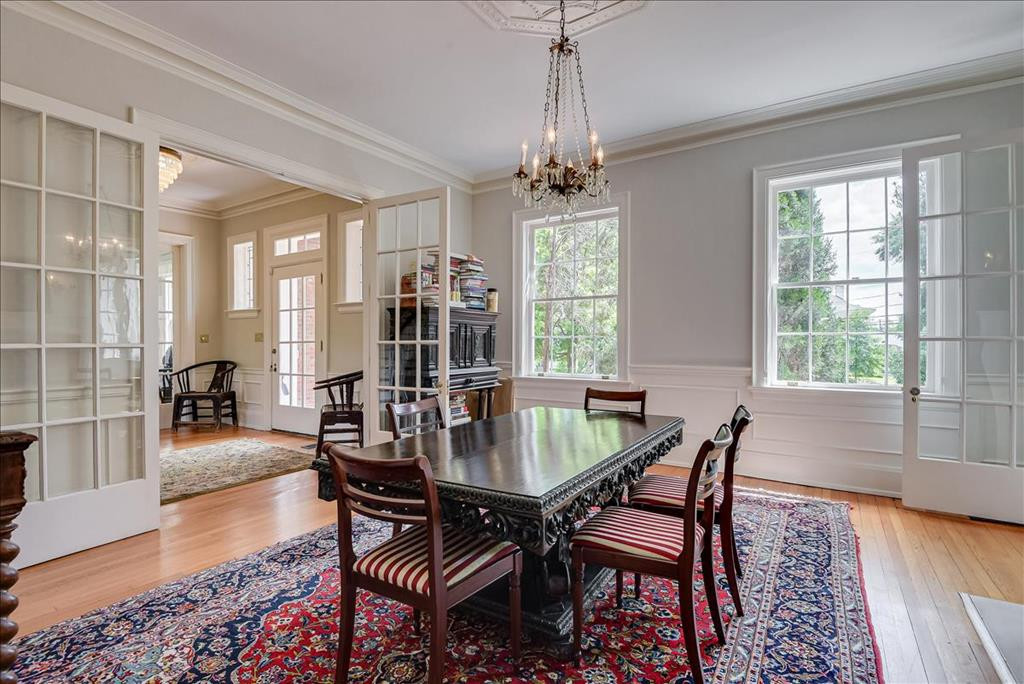 Dining Room with French Doors from Foyer